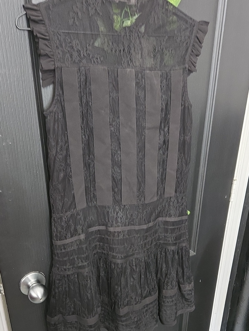 AllSaints Black Lace Tiered Midi Dress with Ruffle Shoulders - Picture 6 of 6